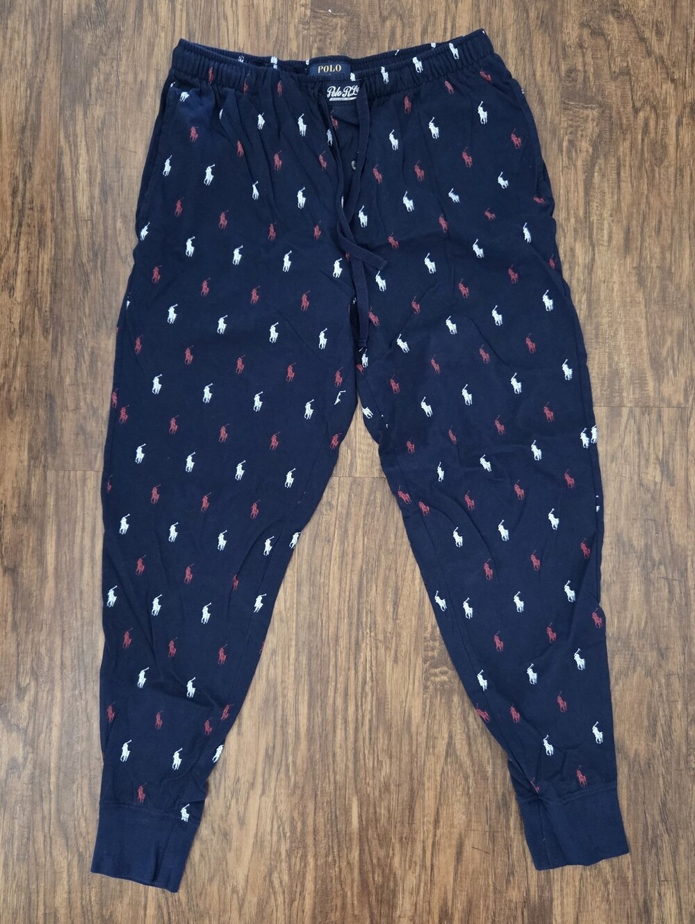 Polo Ralph Lauren All Over Pony Print Joggers Sleepwear Pants Size L Button Fly